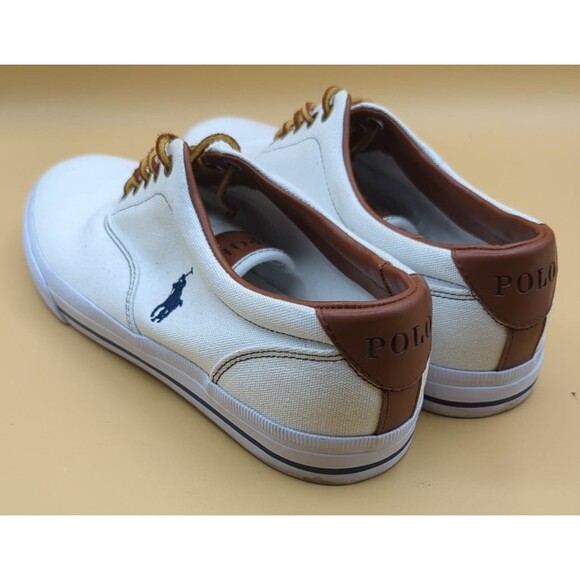 Polo Ralph Lauren Vaughn White Canvas Sneakers Shoes Mens Size 11 D Leather Lace - Picture 3 of 12